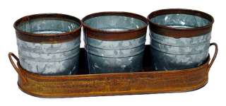 Galvanized Rusted Metal Country Pot Planter Tray Set  