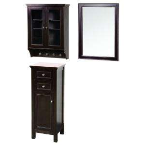   Mirror and Wall Cabinet with Glass Door and Floor Cabinet in Espresso