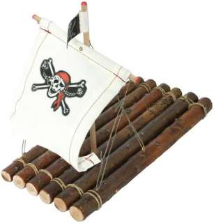 Holzfloß,Piraten Floß mit Stoffsegel+Piratenflagge  