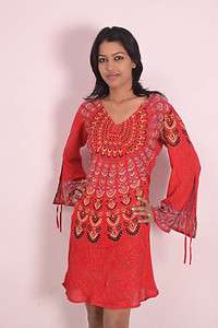 Printed Yoga Caftans Beach Tunic Dresses Tops kurti RED  