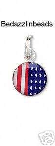 Sterling Silver American Flag Little Round Charm~USA  