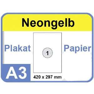 Neonpapier 100x DIN A3 Kopierpapier Neongelb   in Neon Farbe Fluo Gelb