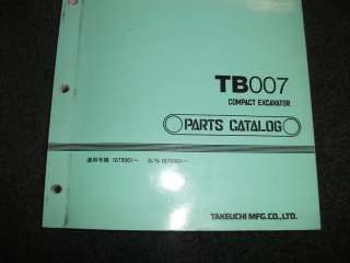Takeuchi TB007 compact excavator parts manual  