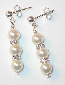 SWAROVSKI PEARL ELEMENTS Sterling Silver Dangle Bridal Earrings WHITE 
