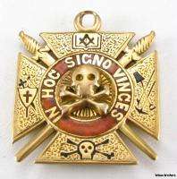 1800s Knights Templar Skull & Cross Bones Masonic Fob   12k Gold 
