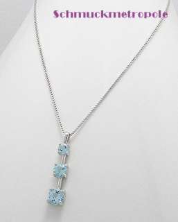 925 Silber Halskette mit Anhänger und Topassteinen blau  