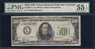 KD 34 $500 Five Hundred Dollar Bill L151380 PMG AU 55 EPQ Federal 