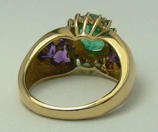 Unique Colombian Emerald Diamond & Amethyst Ring  