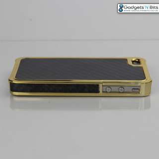 GOLD REAL CARBON FIBRE METALLIC CASE COVER FOR APPLE iPhone 4 4S 