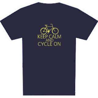 KEEP CALM AND CYCLE ON MENS T SHIRT SM 3XL BICYCLE BIKE  