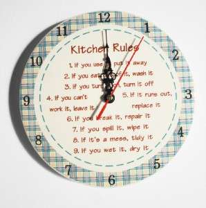 CERAMIC KITCHEN RULES DINING ROOM KITCHEN WALL CLOCK  