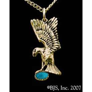 Eagle Necklace with Gem, 14k Yellow Gold, Turquoise set gemstone 