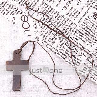 Retro Holz Kreuz Anhänger Kreuzkette Leder Halskette  