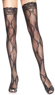 Black Plus Size Lace Top Bow Lace Thigh Highs   Pantyhose, Stockings 