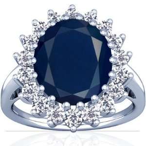    14K White Gold Oval Cut Blue Sapphire Ring With Sidestones Jewelry
