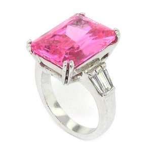 Luxurious Emerald Cut Cocktail Ring w/Pink Sapphire & White CZs Size 5