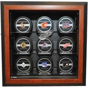  Detroit Red Wings 9 Puck Cabinet Style Display Case, Brown 