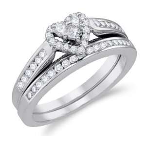 Heart Diamond Engagement Ring & Wedding Band White Gold Bridal (1/2ct 