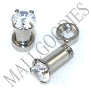    on Clear Ear Retainer Plugs 6 Gauge 6G 4mm Prongs Setting Screw fit