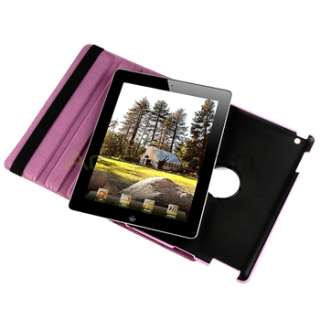 For iPad 2 32GB 2x Screen Guard+Purple 360° Rotation Magnetic Leather 