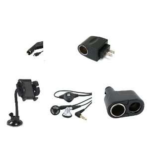 5in1 Car Charger+Stereo Handsfree Headset+Windshield Holder+AC DC 