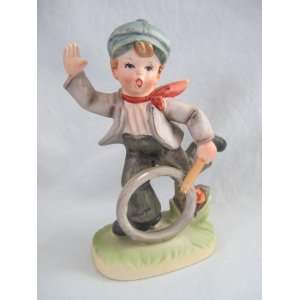 Vintage NapcoWare Porcelain  Boy Rolling Old Fashioned Hoop  6 Inch 