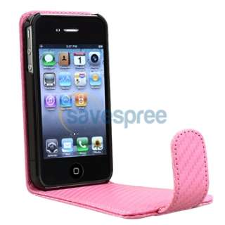 Pink Leather Case+Privacy Protector+Charger For iPhone 4 4th Gen 16G 