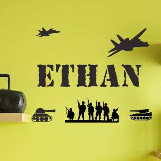   PERSONALIZED BOY GIRL CHILD NAME ARMY MEN TANKS Vinyl Wall Decal Decor