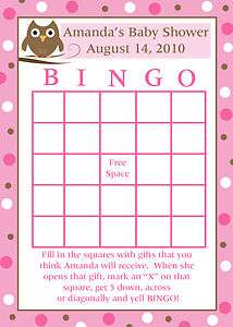 24 Baby Shower Bingo Game Cards PINK BABY OWL  