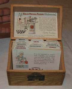   CROCKER Vintage Antique Gold Medal Flour Recipe Box Oak Dovetails