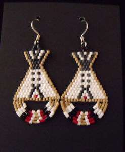 White Tipi Beaded Earrings   Navajo Handmade  