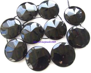 AAA natural Black Onyx 40mm Flat Faceted big Beads 15  