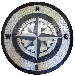 Floor marble medallion compass rose star tile mosaic carrara nero 
