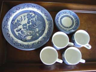 12 pc Churchill Blue Willow English Dishes Blue White Plates Cups 