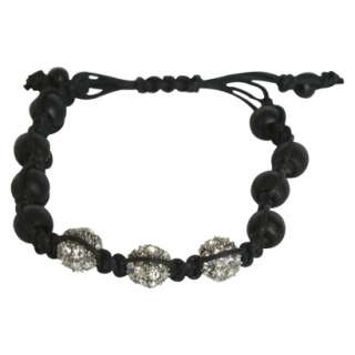 8mm Pave Fire Ball & Wood Beads Bracelet   Silver product details page