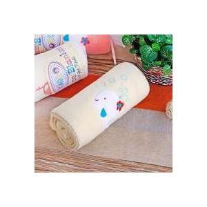  [White Whale   Yellow] Embroidered Applique Coral Fleece Baby Throw 