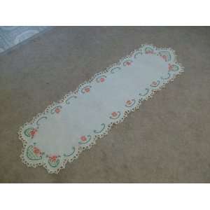    Embroidered, Beige Linen Table Runner 47.5 X 14