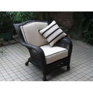  Outdoor Greatroom Black Wicker 2pc Chair  Ivory Cushion 