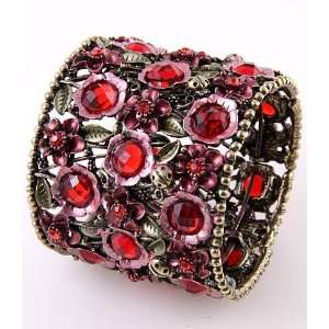   Jewelry Antique Metal Red Acrylic Jewelry Flower Cuff Bangle Bracelet