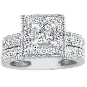    1 1/2ct Princess Diamond Bridal Set in 14k White Gold Jewelry