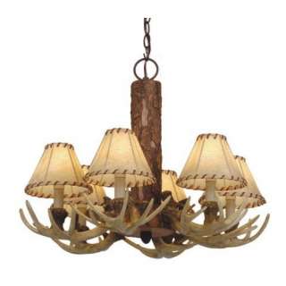   Faux Antler Chandelier Lighting Fixture, Faux Leather Shade  