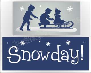 New Stencil #T283 ~ Snow day with Kids sledding, winter meadow and 