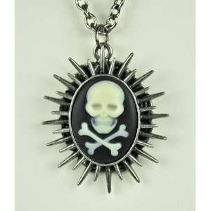  Sun Spikes Skull Cameo Necklace Death Cross Bones Chaos 