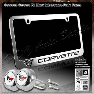 Chevy Corvette Chrome License Plate Frame with Corvette Logo Stamped