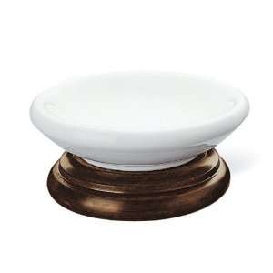   717 Counter White Ceramic Soap Dish with Wood Base 717