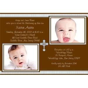   Stripes with Cross Photo Boy Christening Invitations   Set of 20 Baby