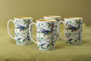 Fitz and Floyd COFFEE MUGS Blue & Yellow Bird CUPS RARE 