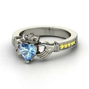  Claddagh Ring, Heart Blue Topaz Sterling Silver Ring with 