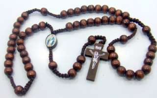 Miraculous Mary Madonna Cord Rosary Wood Beaded Catholic Religious 