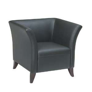    Black Leather Club Chair with Cherry Finish.